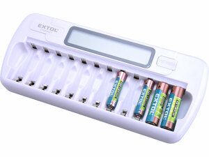 Nabíječka baterií AAA/AA, NiMh/NiCd, 12 slotů, individuální nabíjení, LCD