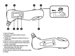 Měřič tlaku pneumatik digitální EMERGENCY 5 v 1, 5 funkcí