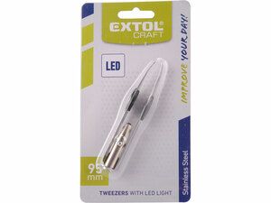 Pinzeta s LED světlem, délka 95mm, šířka čelistí 4mm, LED světlo, nerez