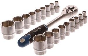 Hlavice nástrčné + ráčna 1/2", sada 19ks, 8-32 mm, CrV ocel