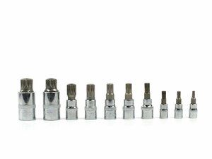 Zástrčné hlavice Torx 1/4”, 3/8”, 1/2”, M4-M18, sada 10ks
