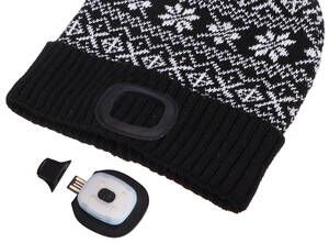 Čepice s čelovkou 180lm, nabíjecí, USB, univerzální velikost, bavlna/PE, zimní černá