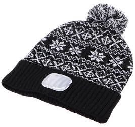 Čepice s čelovkou 180lm, nabíjecí, USB, univerzální velikost, bavlna/PE, zimní černá