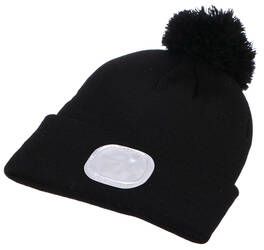 Čepice s čelovkou 180lm, nabíjecí, USB, univerzální velikost, bavlna/PE, černá s bambulkou