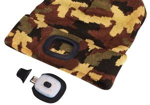 Čepice s čelovkou 180lm, nabíjecí, USB, univerzální velikost, bavlna/PE, maskáčová