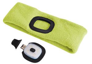 Čelenka s čelovkou 180lm, nabíjecí, USB, uni velikost, bavlna/PE, fluorescentní žlutá