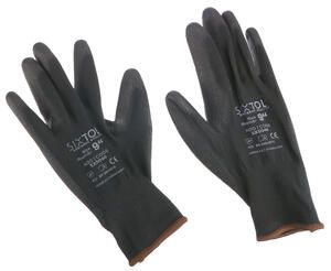 Rukavice pracovní z polyesteru polomáčené v polyuretanu GLOVE PE-PU 9, černé, velikost 9"