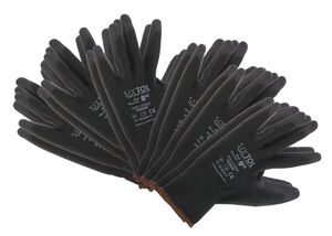 Rukavice pracovní z polyesteru polomáčené v PU GLOVE PE-PU 9, černé, vel 9", 6 párů