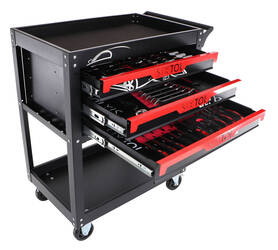 Dílenský vozík s nářadím MECHANIC TROLLEY JASON 115, 3 šuplíky, 1 police, 115 ks nářadí