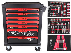 Dílenský vozík na nářadí MECHANIC TROLLEY KEVIN 195, 7 šuplíků, 195 ks nářadí