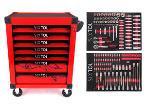 Dílenský vozík na nářadí MECHANIC TROLLEY KEVIN RED 182, 7 šuplíků, 182 ks nářadí