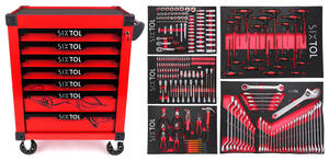 Dílenský vozík na nářadí MECHANIC TROLLEY KEVIN RED 253, 7 šuplíků, 253 ks nářadí