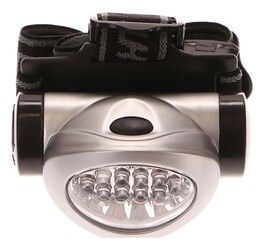 Čelovka 8 + 2 LED diod, dosvit 15m, 3 stupně svítivosti, baterie 3x1,5V AAA