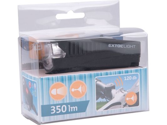Světlo bílé na kolo 350lm, USB nabíjení, klakson, 5W LED