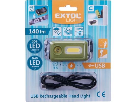 Čelovka 140lm, USB nabíjení, LED+COB LED