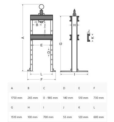 Hydraulický dílenský lis s manometrem a nožní pumpou 20t