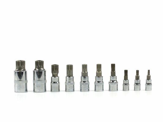 Zástrčné hlavice Torx 1/4”, 3/8”, 1/2”, M4-M18, sada 10ks