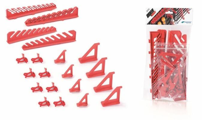 Sada držáků BINEER HOOKS na montážní panely, červené, 20 ks
