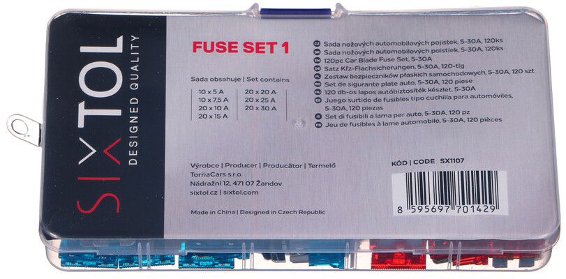 Sada nožových automobilových pojistek MECHANIC FUSE SET 1, 5-30A, 120ks