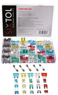 Sada nožových a skleněných automobilových pojistek MECHANIC FUSE SET 215
