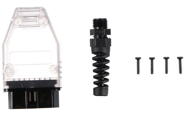 Zástrčka OBD-II s 16 piny pro montáž vlastního kabelu MECHANIC CABLE 30, transparentní