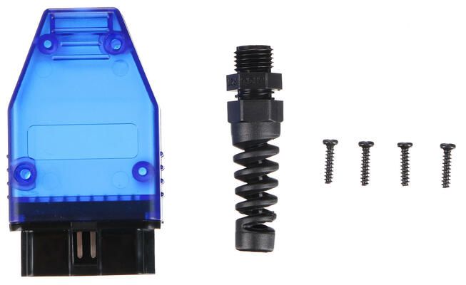 Zástrčka OBD-II s 16 piny pro montáž vlastního kabelu MECHANIC CABLE 31, modrá