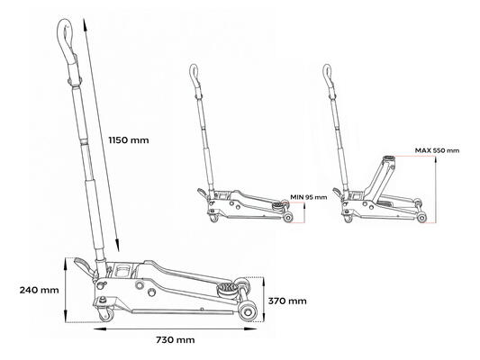 Pojízdný hydraulický zvedák heavy-duty 4T nízkoprofilový, s pedálem SX JACK PEDAL 4T BLACK