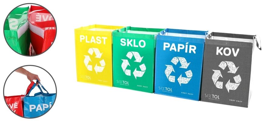 Tašky na tříděný odpad SORT EASY 4 METAL, 30x30x40cm, 4x36l, 4ks