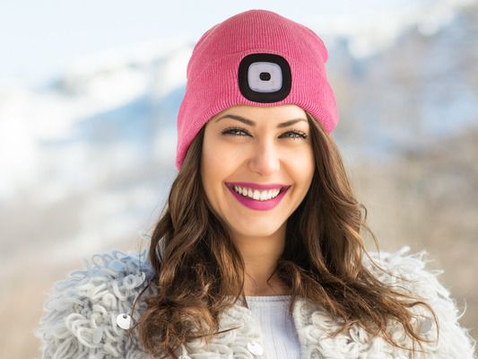 Čepice s čelovkou 180lm, nabíjecí, USB, univerzální velikost, bavlna/PE, růžová