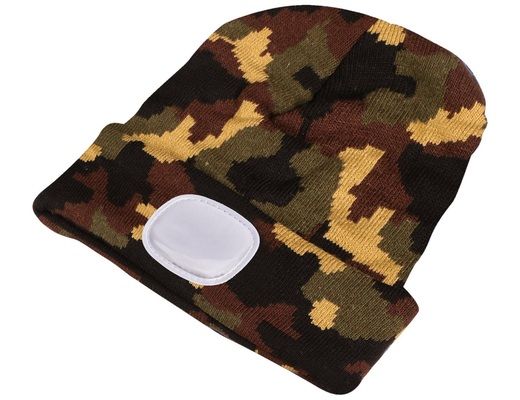 Čepice s čelovkou 180lm, nabíjecí, USB, univerzální velikost, bavlna/PE, maskáčová
