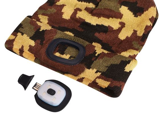Čepice s čelovkou 180lm, nabíjecí, USB, univerzální velikost, bavlna/PE, maskáčová