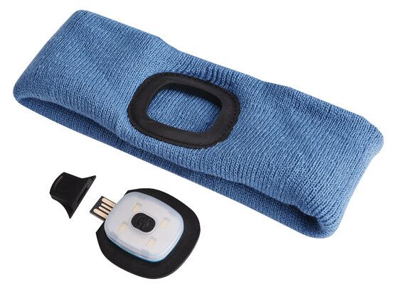 Čelenka s čelovkou 180lm, nabíjecí, USB, univerzální velikost, bavlna/PE, modrá