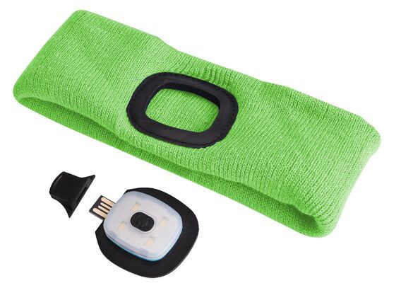 Čelenka s čelovkou 180lm, nabíjecí, USB, uni velikost, bavlna/PE, fluorescentní zelená