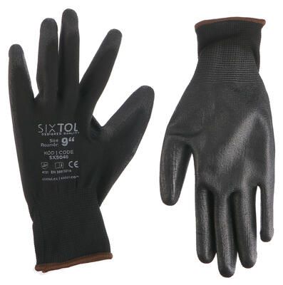 Rukavice pracovní z polyesteru polomáčené v polyuretanu GLOVE PE-PU 9, černé, velikost 9"