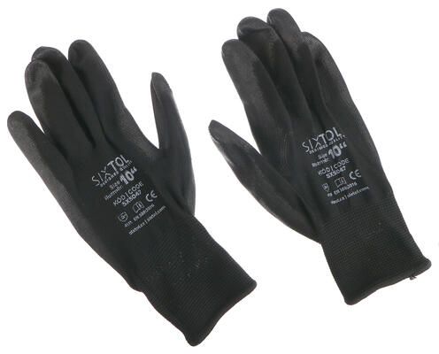 Rukavice pracovní z polyesteru polomáčené v polyuretanu GLOVE PE-PU 10, černé, velikost 10