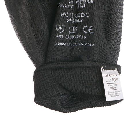 Rukavice pracovní z polyesteru polomáčené v polyuretanu GLOVE PE-PU 10, černé, velikost 10