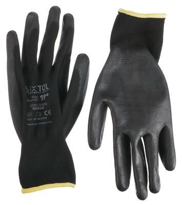 Rukavice pracovní z polyesteru polomáčené v polyuretanu GLOVE PE-PU 11, černé, velikost 11