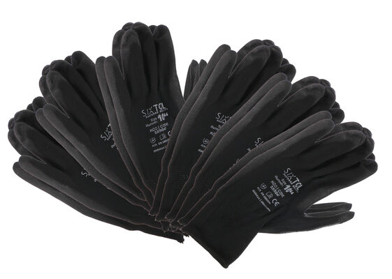 Rukavice pracovní z polyesteru polomáčené v PU GLOVE PE-PU 10, černé, vel 10", 6 párů