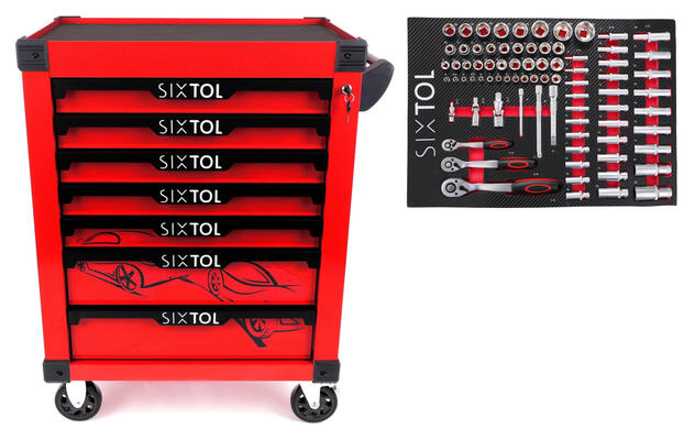 Dílenský vozík na nářadí MECHANIC TROLLEY KEVIN RED 80, 7 šuplíků, 80 ks nářadí