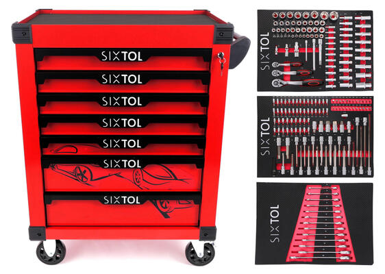 Dílenský vozík na nářadí MECHANIC TROLLEY KEVIN RED 195, 7 šuplíků, 195 ks nářadí