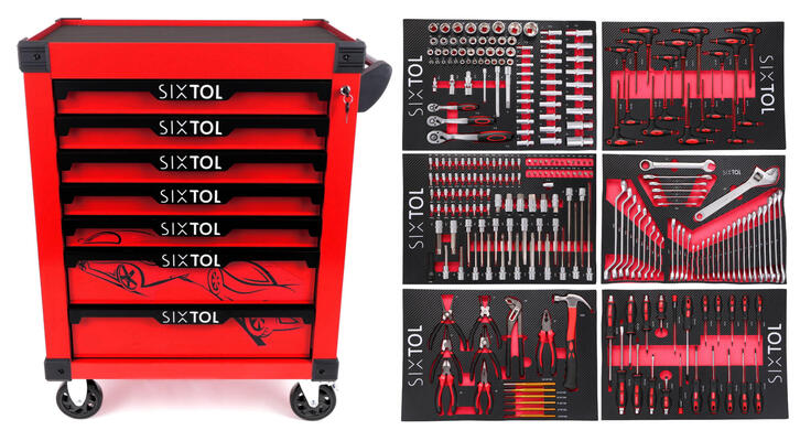 Dílenský vozík na nářadí MECHANIC TROLLEY KEVIN RED 274, 7 šuplíků, 274 ks nářadí