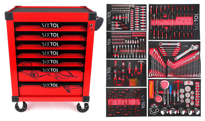 Dílenský vozík na nářadí MECHANIC TROLLEY KEVIN RED 326, 7 šuplíků, 326 ks nářadí