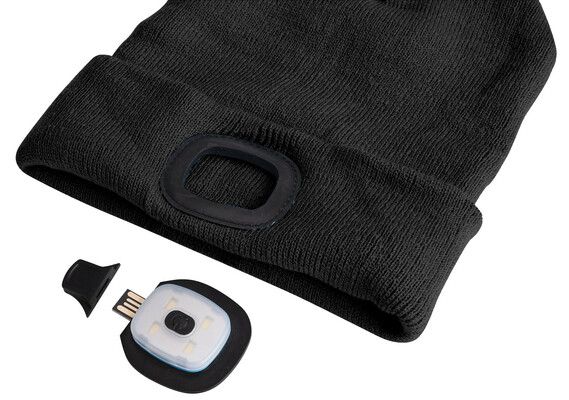 Čepice s čelovkou 180lm, nabíjecí, USB, univerzální velikost, bavlna/PE, černá
