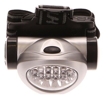 Čelovka 8 + 2 LED diod, dosvit 15m, 3 stupně svítivosti, baterie 3x1,5V AAA